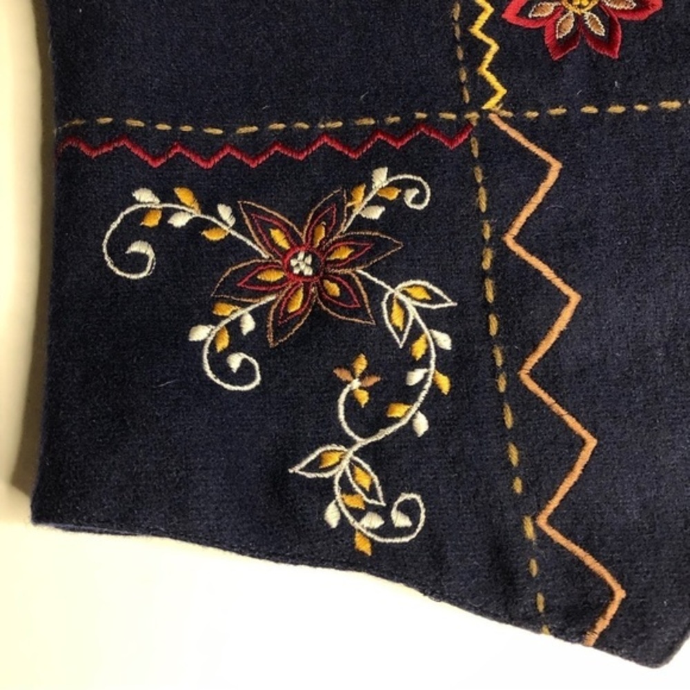 Vintage Cotton Ginny Wool Vest Embroidered Size S Navy Blue Floral - Picture 5 of 12